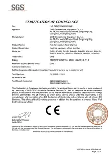 220V High Temperature Chamber - LVD Certificate