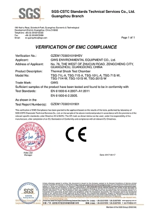 Shock Test Chamber - EMC Certificate 